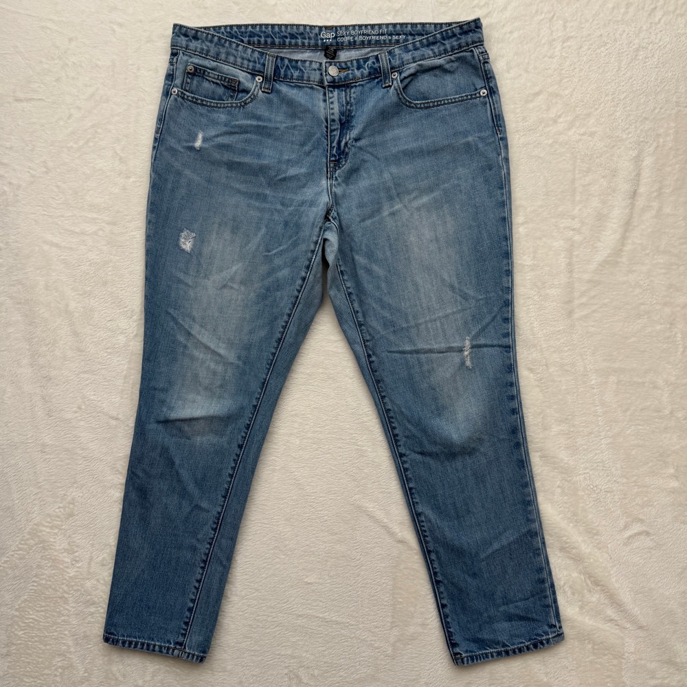 Gap Jeans Womens‎ 12/31R Blue Sexy Boyfriend Fit Distressed Medium Indigo